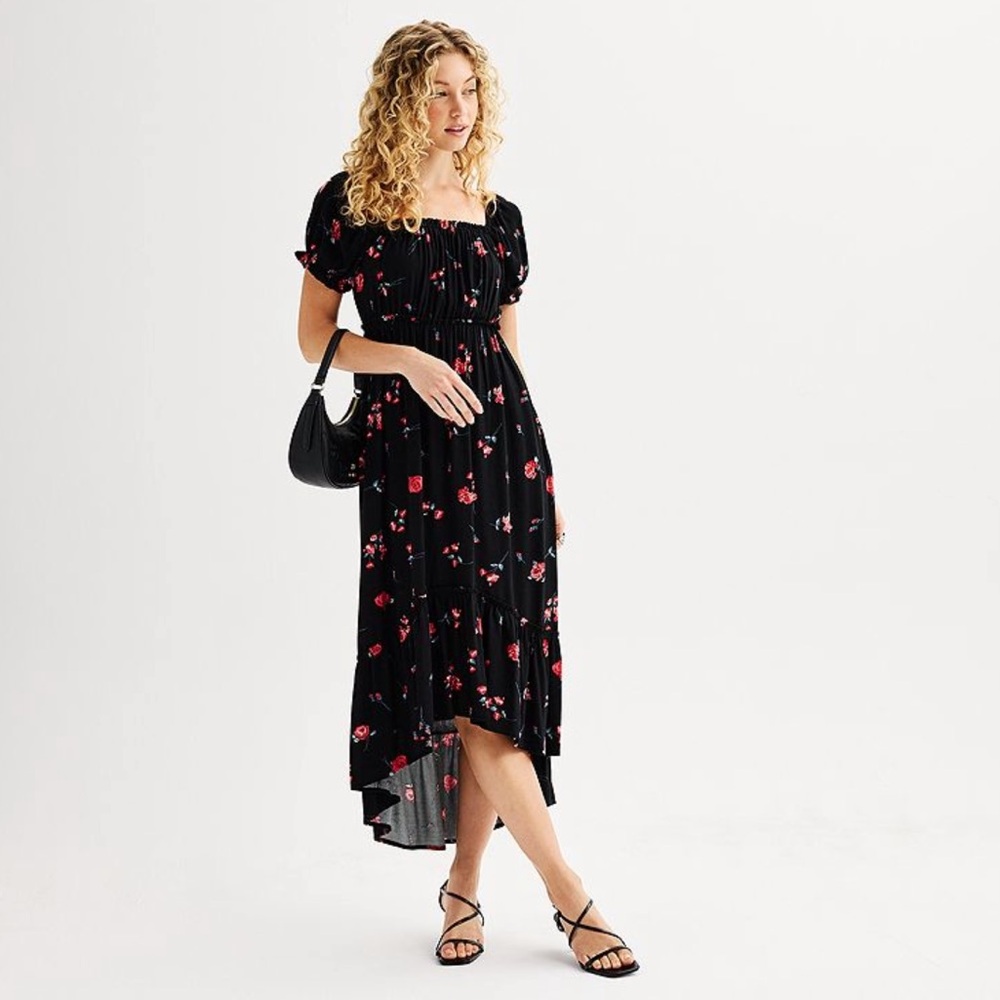 Rewind scoop neck puff sleeve hi-low dress size Large